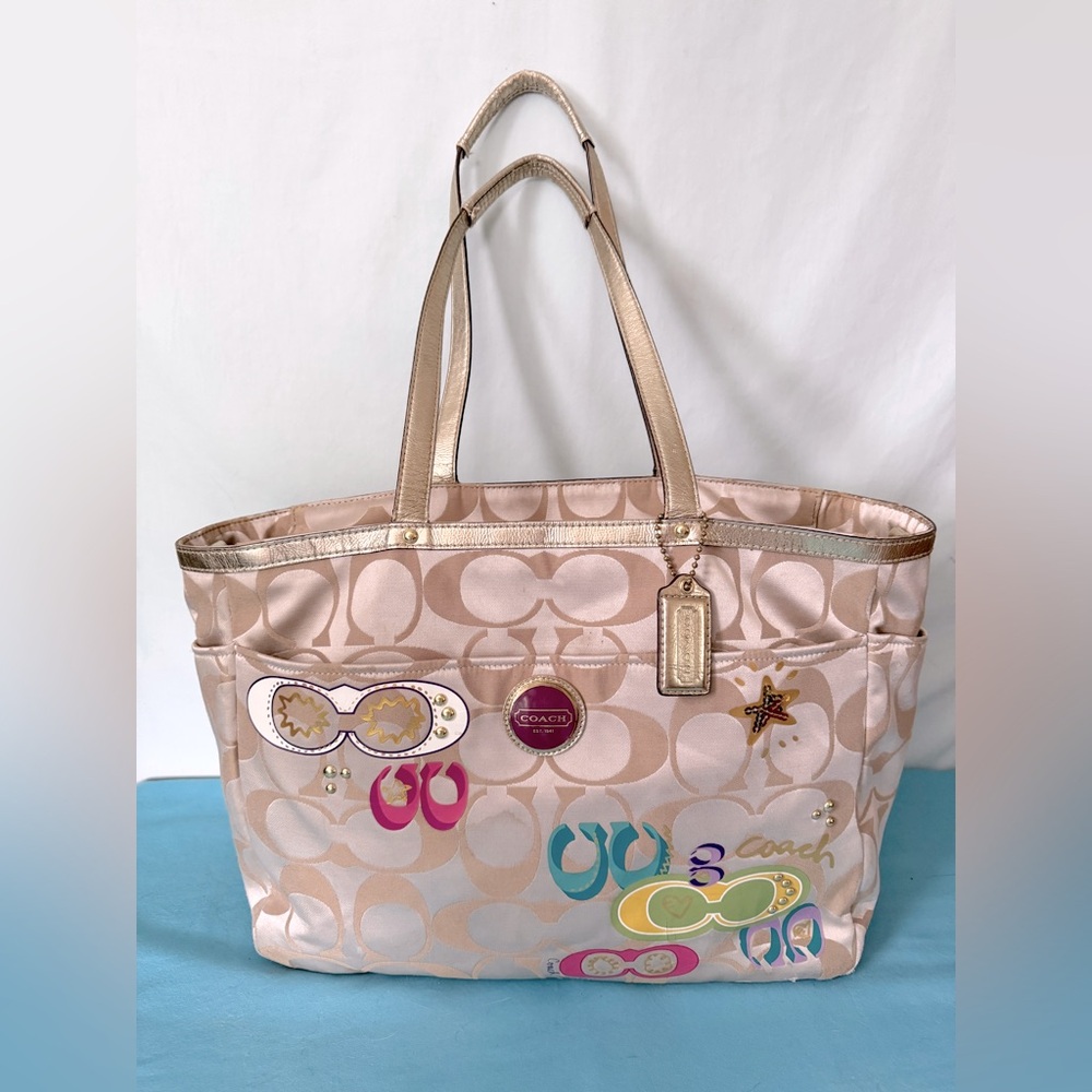 Coach Poppy Pink and Gold Tote Bag. EUC.